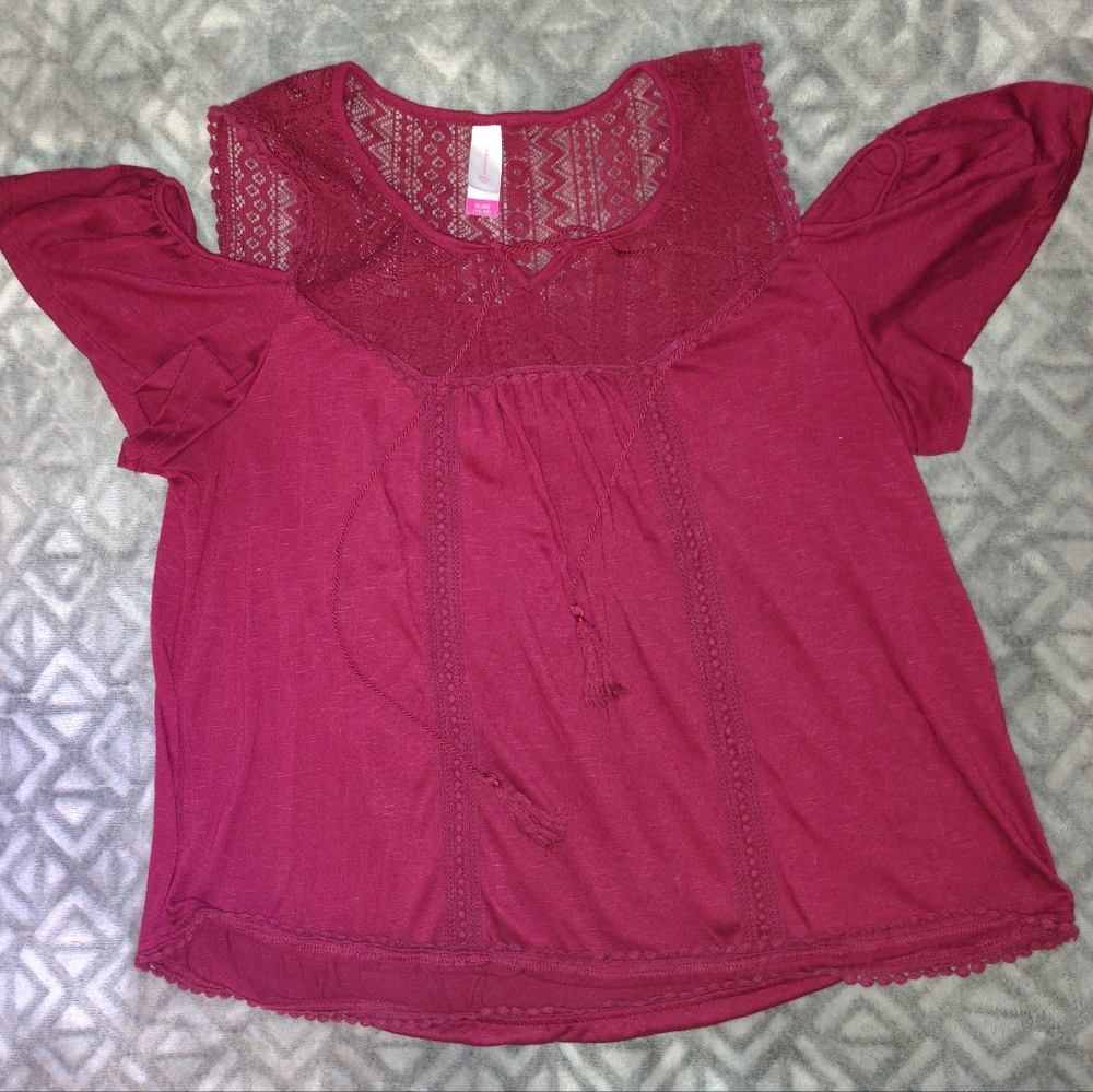 No Boundaries Burgundy Lace Accent Blouse